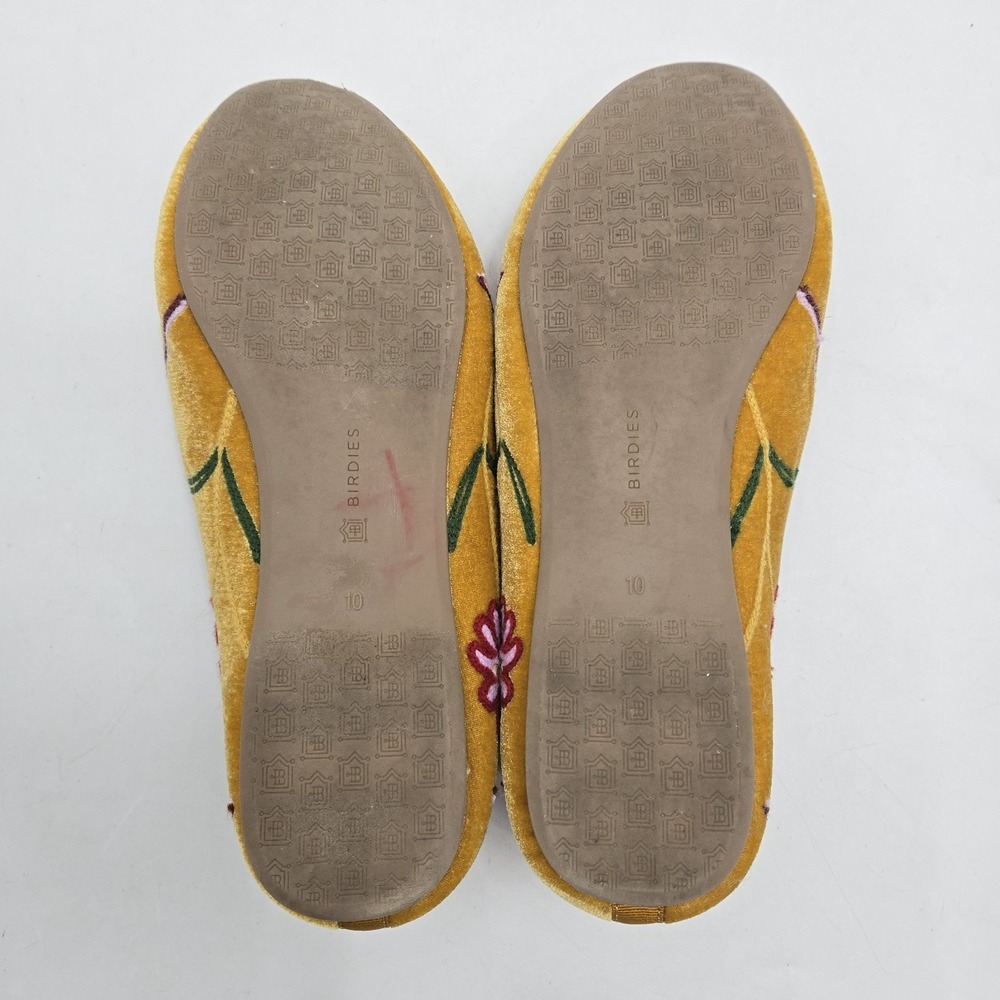 Birdies The Starling Shoes Size 10 Ocher Yellow Embroidered Velvet Flowers Flats - Picture 10 of 12
